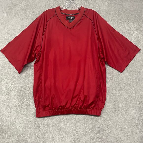 FootJoy Shirt Mens Medium Red Windshirt Pullover V Neck Pockets Golf FJ - Picture 1 of 10